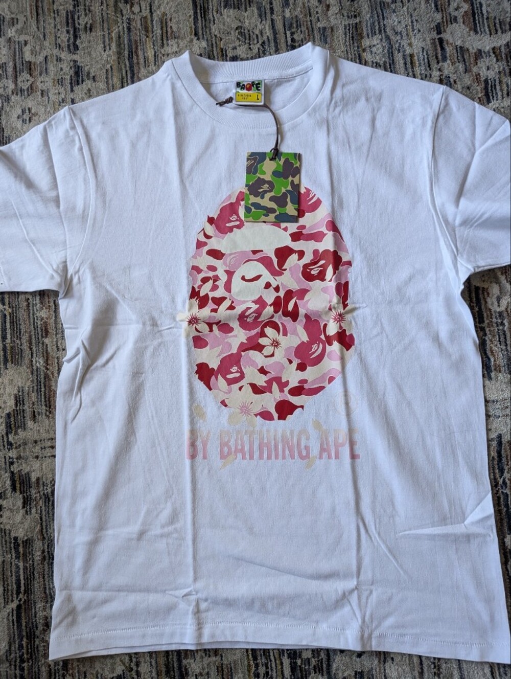 BAPE Cherry Blossom Camo Ape Head Tee – White/Pink – Size Large – NWT